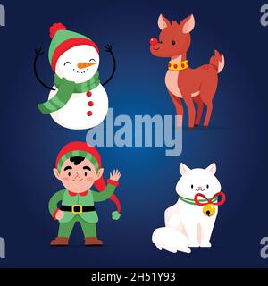 illustration vectorielle de jeu de caractères de noël dessinés à la main Illustration de Vecteur