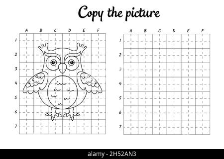 Copiez la photo.Dessiner par grille.Pages de livre de coloriage pour les enfants.Pratique de l'écriture manuscrite, formation aux techniques de dessin.Formation élaboration d'une feuille de travail imprimable. Illustration de Vecteur