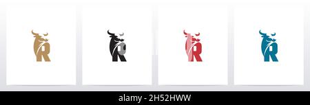 Buffalo Head on Letter logo Design R Illustration de Vecteur