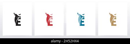 Buffalo Head on Letter logo Design E Illustration de Vecteur