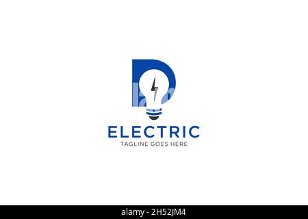Logo lettre D avec ampoule et éclair.Lettre de boulon électrique. Illustration de Vecteur