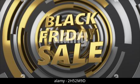 Texte Golden Black friday au centre des formes circulaires.illustration 3d, adaptée aux thèmes de remise et de vente. Banque D'Images