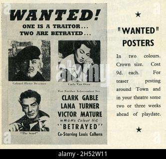 CLARK PIGNON LANA TURNER et VICTOR MÛRISSENT en 1954 réalisateur TRAHI GOTTFRIED REINHARDT cinéaste Freddie Young Metro Goldwyn Mayer Banque D'Images