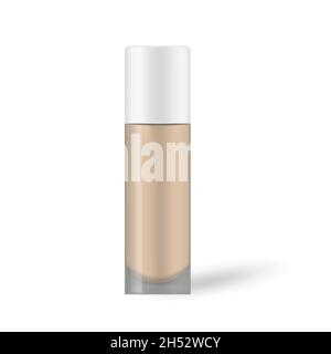 Fond de teint de maquillage flacon en verre isolé sur fond blanc, maquette vectorielle.Maquette de correcteur de maquillage Illustration de Vecteur