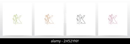 Branche avec feuilles sur lettre logo Design K Illustration de Vecteur