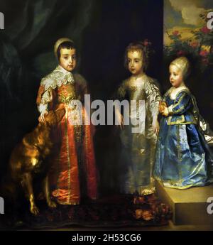 Les trois enfants les plus âgés du roi Charles Ier d'Angleterre par Anthony, Anton, Antoon, van Dyck Belge, Belgique,Flamand ( Charles I 1600 – 1649) fut roi d'Angleterre, d'Écosse et d'Irlande du 27 mars 1625 jusqu'à son exécution en 1649. )
