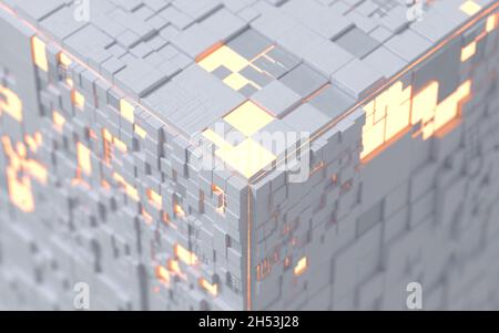 Cubes et matériaux, structure des circuits, rendu 3d.Dessin numérique informatique. Banque D'Images
