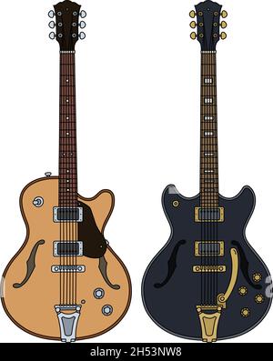 Le dessin à la main vectorisé de deux guitares électriques rétro Illustration de Vecteur