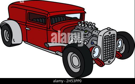 Le dessin à la main vectorisé d'un hotrod rouge drôle Illustration de Vecteur