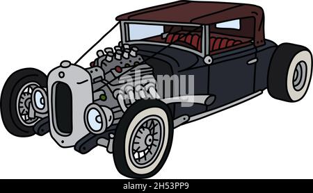 Le dessin à la main vectorisé d'un hotrod noir décapotable drôle Illustration de Vecteur