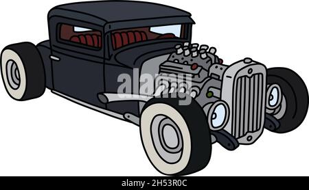 Le dessin à la main vectorisé d'un hotrod noir drôle Illustration de Vecteur