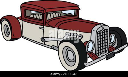 Le dessin à la main vectorisé d'un drôle de hotrod rouge et blanc Illustration de Vecteur