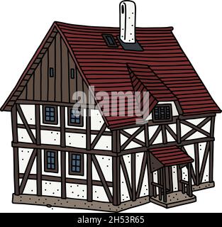 Le dessin à la main vectorisé d'une maison historique à colombages Illustration de Vecteur