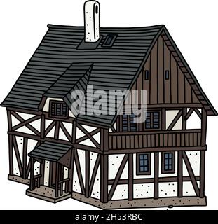 Le dessin à la main vectorisé d'une maison historique à colombages Illustration de Vecteur