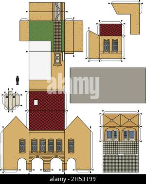 Le dessin à la main vectorisé d'un modèle en papier de la vieille ville jaune Burger House Illustration de Vecteur