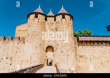 L'ancienne forteresse de Carcassonne, France.Château d'Europe.Vue de la Cité.Photo de haute qualité Banque D'Images