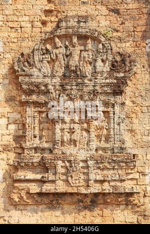 L'art des ruines pré-angkoriennes de Sambor Prei Kuk, Cambodge, qui pourrait date aussi loin que le 6th siècle après J.-C. Banque D'Images