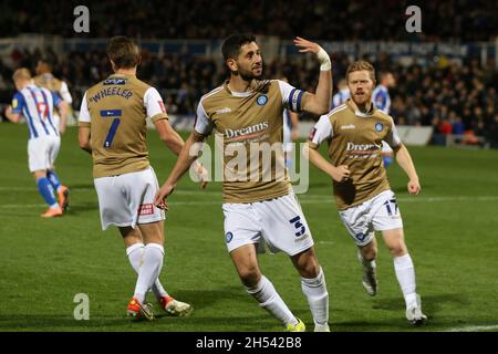 HARTLEPOOL, GBR.LE 6 NOVEMBRE, Joe Jacobson, de Wycombe Wanderers, célèbre après avoir obtenu la note de la pénalité lors du match de la coupe FA entre Hartlepool United et Wycombe Wanderers à Victoria Park, Hartlepool, le samedi 6 novembre 2021.(Credit: Mark Fletcher | MI News) Credit: MI News & Sport /Alay Live News Banque D'Images