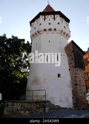 Gros plan de l'imposant, ancien Watchtower, Sibiu, Roumanie Banque D'Images