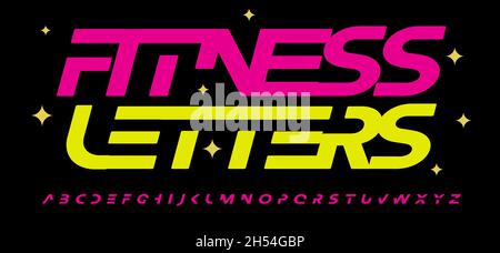 Police de fitness pour filles lettres de l'alphabet, typographie de forme physique moderne.Design typographique futuriste amusant, caractères italiques gras.Ensemble de lettres découpées pour le sport Illustration de Vecteur