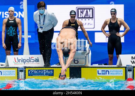 ITALIE , MIRESSI Alessandro ITA, ZAZZERI Lorenzo ITA, DI PIETRO Silvia ITA, COCCONCELLI Costanza ITA4x50m Freestyle Mixte finale Kazan - Russie 06/11/2021 Palais aquatique LEN European Short course Swimming Championships photo Giorgio Scala / Deepbluemedia / Insidefoto Banque D'Images