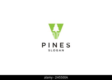 Lettre initiale V avec logo Hemlock, Evergreen, Pines, Spruce, Cedar Trees Illustration de Vecteur