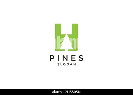 Lettre initiale H avec logo Hemlock, Evergreen, Pines, Spruce, Cedar Trees Illustration de Vecteur