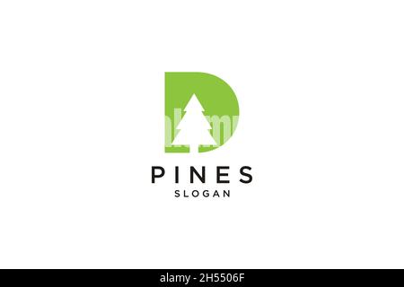 Lettre initiale D avec logo Hemlock, Evergreen, Pines, Spruce, Cedar Trees Illustration de Vecteur