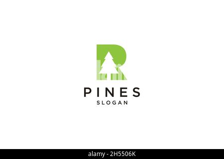 Lettre initiale R avec logo Hemlock, Evergreen, Pines, Spruce, Cedar Trees Illustration de Vecteur