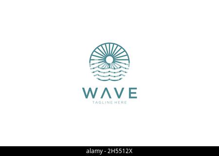 Résumé Vintage Circular Sun and Sea Wave logo.Modèle de conception de logo Flat Vector. Illustration de Vecteur