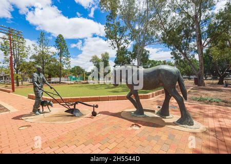 Statues exposées dans Pioneer Park, Merredin, Wheatbelt Region, Australie occidentale, WA,Australie Banque D'Images