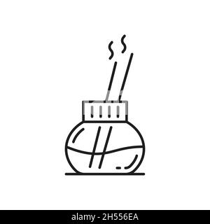 Icône de contour isolé du bâton en bouteille.Bâtonnets de jos d'encens vectoriels en vase d'argile, matériau aromatique libérant de la fumée parfumée lorsqu'il est brûlé. Illustration de Vecteur