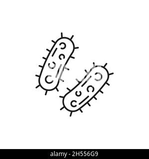 Virus infection bactéries, macro-cellule isolé icône de contour.Vecteur clos de micro-organisme, pathogène bacille gène microscopique dans l'estomac ou l'intestin Illustration de Vecteur