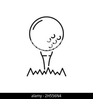 Balle de golf sur l'icône de ligne mince isolée de putter.T-shirt Vector pour le dételage de l'herbe, équipement de sport.Symbole de passe-temps de golf vectoriel, ballon d'or sur putter.Por Illustration de Vecteur