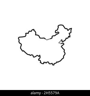 Carte de l'icône de la ligne mince isolée de la Chine.Carte géographique vectorielle chinoise, frontière avec le territoire du pays chinois.Carte politique et géographique de la Chine, geograp Illustration de Vecteur