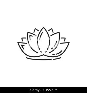 Fleur de Lotus isolé de l'eau Lily ligne mince icône.Vecteur floraison exotique nénuphars, ingrédient cosmétique à base de plantes.Symbole de l'harmonie et du bien-être, nénuphars Illustration de Vecteur