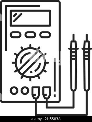 Voltmètre numérique icône de ligne mince isolée.Instrument vectoriel mesurant la différence de potentiel électrique entre deux points.Voltmètre physique Illustration de Vecteur