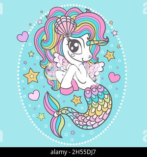 Милый морской конек единорог радужной гривой en valeur.Вектор Illustration de Vecteur