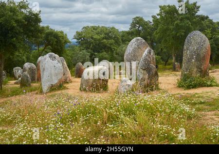 Megaliths d'Almendres Banque D'Images