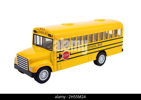 Bus scolaire sur fond blanc Banque D'Images