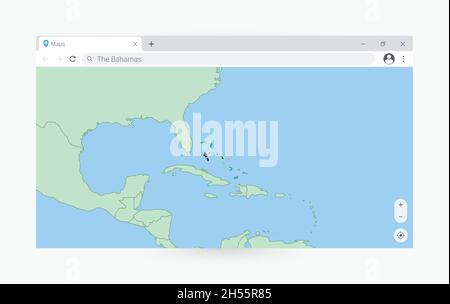 Fenêtre de navigateur avec carte des Bahamas, recherche dans les Bahamas sur Internet.Modèle de fenêtre de navigateur moderne. Illustration de Vecteur