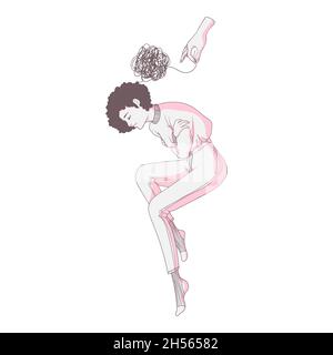 La main humaine aide la femme avec des problèmes mentaux.Aide psychologique pour les troubles mentaux concept.Illustration vectorielle dessinée à la main de l'émotion et du psycholo Illustration de Vecteur