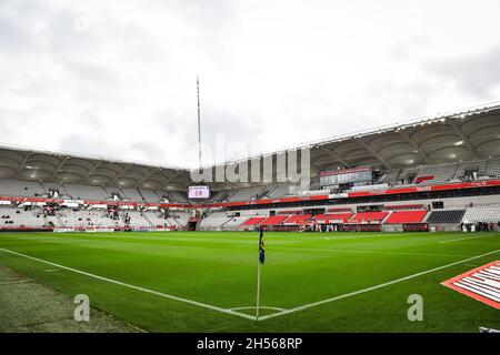 Vue générale pendant le championnat français Ligue 1 match de football entre Stade de Reims et AS Monaco le 7 novembre 2021 au stade Auguste Delaune à Reims, France - photo Matthieu Mirville / DPPI Banque D'Images