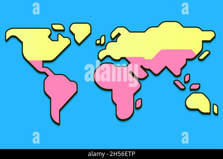 Carte du monde simplifiée avec Global North et Global South Divide. Infographie moderne à vecteur plat, illustration clip art. Illustration de Vecteur