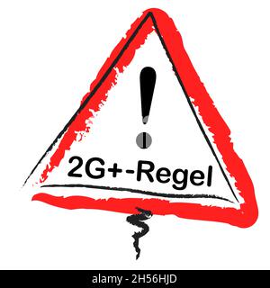 Symbole Corona 2G+ -règle en Allemagne et signe isolé sur fond blanc Banque D'Images