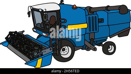 Dessin à la main d'une récolteuse bleue Illustration de Vecteur