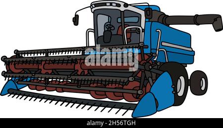 Dessin à la main d'une récolteuse bleue Illustration de Vecteur