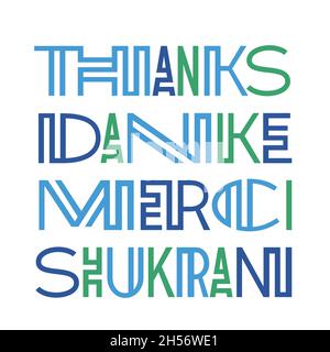 Lettres modernes colorées grâce à Danke Merci Shukran Illustration de Vecteur