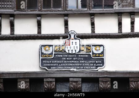 Maison d'où Bessy Surtees est descendu (de la fenêtre ci-dessus) et s'est enfui avec John Scott, Newcstle upong Tyne, Tyne and Wear, Angleterre, Royaume-Uni Banque D'Images