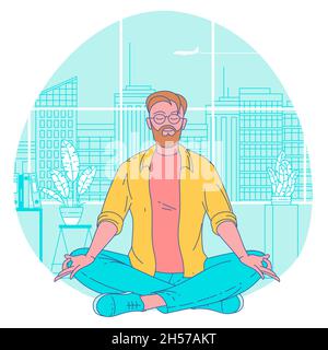 homme d'affaires zen se détendant au bureau Illustration de Vecteur